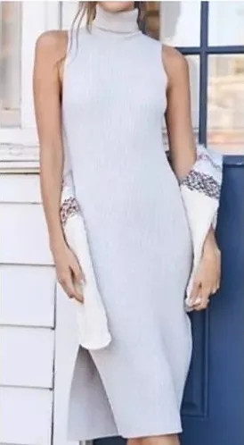 Anthropologie Daily Practice NWT Grey Ribbed Sleeveless Turtleneck‎ Midi Dress M thumbnail 1