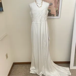 Lulus Elevated Glamour White Satin Sequin Bustier Mermaid Maxi Wedding Dress thumbnail 5