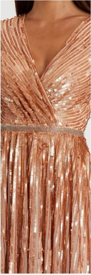 Mac Duggal 5509 SEQUINED WRAP OVER 3/4 SLEEVE GOWN thumbnail 1