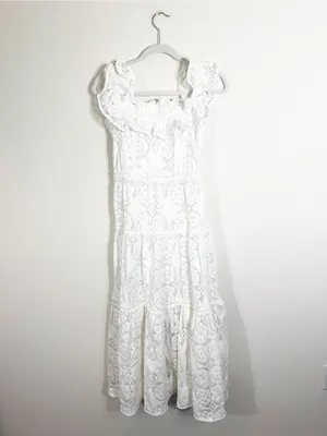 Meimeij White Lace Midi Dress Ruffle Size 6 thumbnail 2