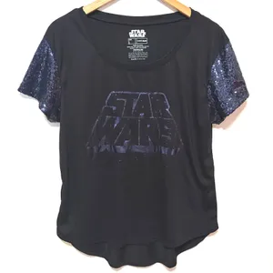 Fifth Sun Star Wars Graphic Tee Sz L Sequin Sleeve Black High Low Shirt Sci-Fi thumbnail 1
