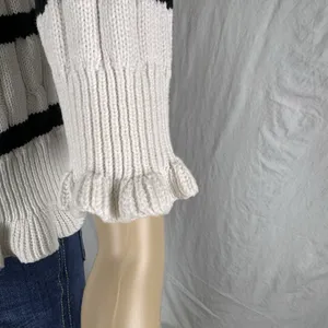 American Living White With‎ Black Stripes Sweater Women's Size Medium Ruffles thumbnail 3