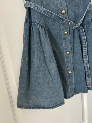 Vici Jamali Belted Denim Sleeveless Button Down Mini Dress Medium Wash thumbnail 5