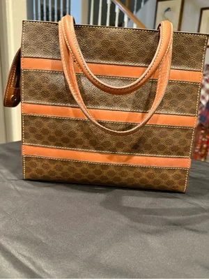 Vintage Celine Macadam MC96 Top Handle Tote Brown Coated Canvas Leather Stripes thumbnail 11