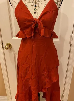 NWT Rust ESSUE Dress L w/ crossover back & lining thumbnail 2