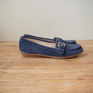 Lands End Women's Size 10 Navy Blue Loafers Suede Buckle Flat Shoes Casual Chic thumbnail 5