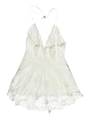 LULU’s Plunge V-Neck White Lace High-Low Sequins Floral Cocktail Party Dress L thumbnail 3