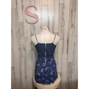 RB Basic Denim & Floral Sunflower Print Mini Dress Women’s Small thumbnail 3