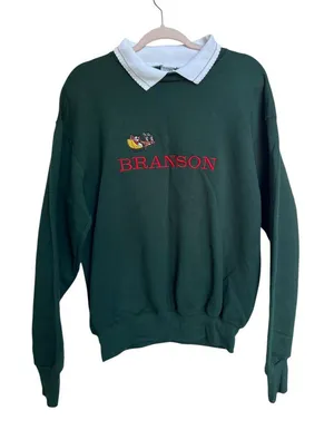 Branson Grandma‎ Green Collared Christmas Sweater Size Large Santa Sleigh thumbnail 1