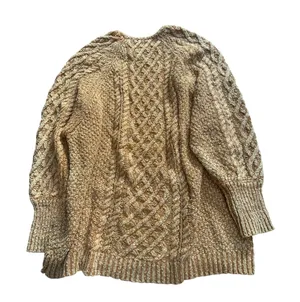 Free People Mustard Yellow Cable Knit Oversized Cotton Ramie Sweater Large thumbnail 1