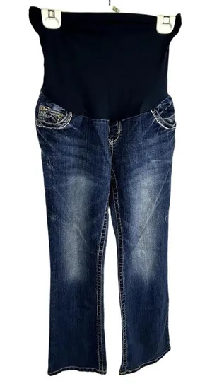 SKU 2129 WallFlower Maternity Blue Denim Bootcut Jeans Size Medium embellished thumbnail 1