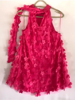 TCEC Pink 3D Floral Mini Halter Dress With Back Bow Tie Size S Valentine Party thumbnail 4