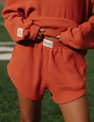 Eleven Eleven Thermal Shorts Waffle Knit Orange Elastic Waist Lounge Medium thumbnail 1