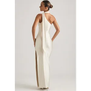 Oh Polly Sheril Asymmetric Scarf-Detail Maxi Dress in Ivory Size 8 New thumbnail 4