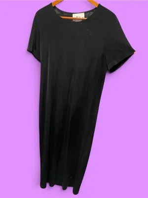 Vintage 90s slinky black jersey maxi dress flowy casual classic whimsigoth thumbnail 2