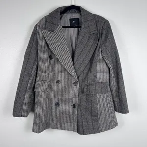 7‎ For All Mankind Womens Mixed Pattern Double Breasted Blazer Gray Wool Blend L thumbnail 3
