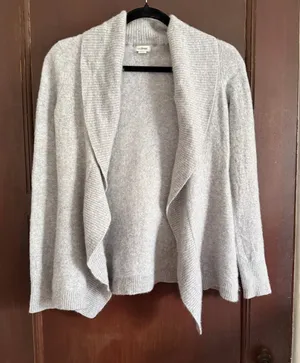 L.L.Bean Heather Gray Cashmere Open Front Cascade Collar Cardigan Sweater Small thumbnail 1
