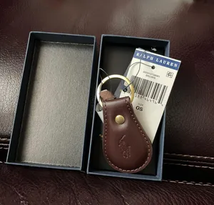 Ralph Lauren Polo Keychain Key Ring Fob Brown Embossed Leather New With Box thumbnail 1