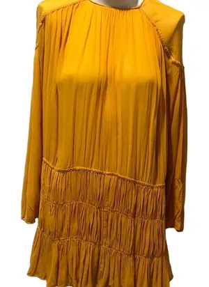 Zara Trafaluc Collection Mustard Yellow Long Sleeve Knee Length Dress XS thumbnail 1