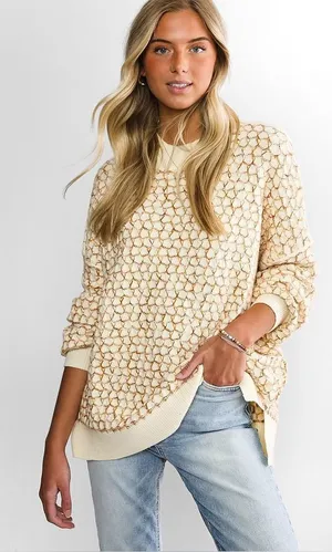 Gilded Intent Textured Sweater oversized mock neck honeycomb open-knit structure thumbnail 1