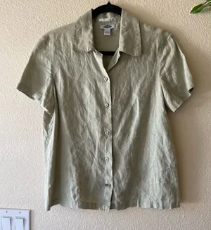 Old Navy Sage Short-Sleeve Button Front Linen Top thumbnail 1