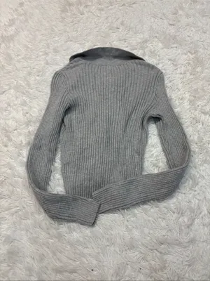 Brandy Melville Ribbed Button-Front Collared Sweater - Gray thumbnail 2