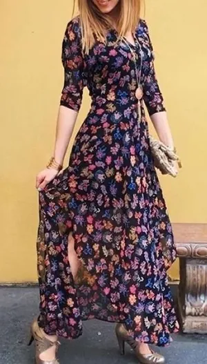 Anthropologie HD in Paris Varina Dress Black Floral Maxi Dress Size 0 thumbnail 1