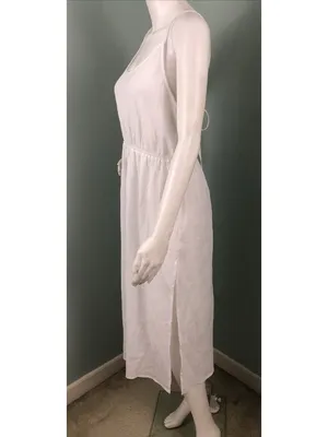 NWT Women's Sunn Lab Swim White Cinch Waist Cover-Up Dress Sz Medium thumbnail 6