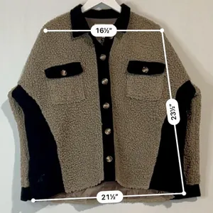PROMESA Women's Contrast Button Down Sherpa Jacket Grey Black Size Medium FLAW thumbnail 7