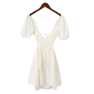 Lulus Love the Feeling White Puff Sleeve Lace-Up Cutout Mini Dress size Large thumbnail 3