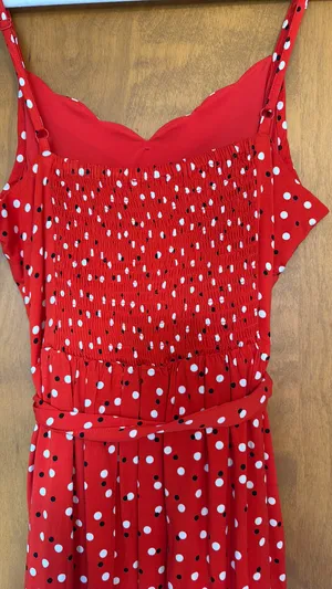 Hawthorne Dress Red Black Cream Polka Dot Stretch Back M thumbnail 3