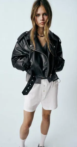 ZARA jacket biker faux leather cropped coat thumbnail 5