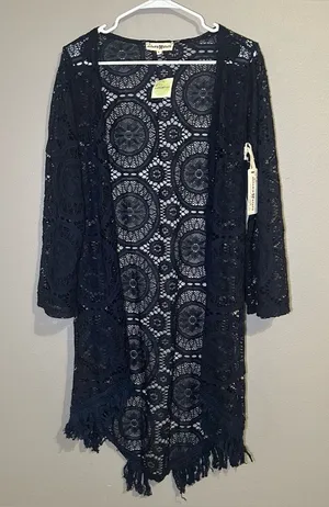 New Altar’d State Blue Crochet Knit Boho Kimono Cardigan Women’s Size Large thumbnail 1