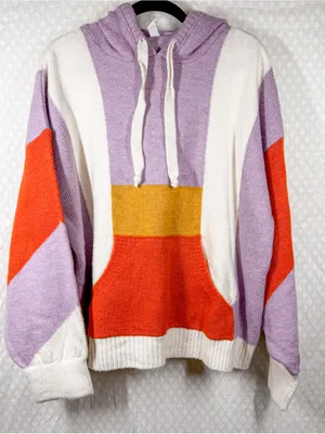 Anthropologie Daily Practice Purple White Orange Color Block Huddle Up Hoodie thumbnail 2