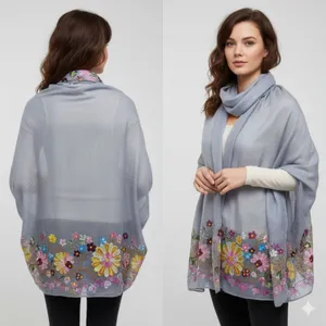 NWT Bijoux Terner Embroidered Floral Border Scarf / Wrap Shawl thumbnail 14