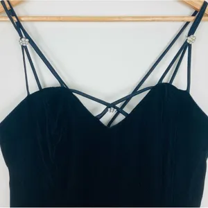 Vintage 90s Y2K strappy back velvet column dress with front slit. thumbnail 4