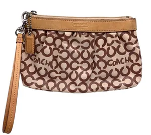 COACH Signature Brown Coated Canvas Wristlet thumbnail 1
