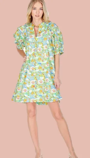 Joy‎ Joy Front Yoke Trim Dress Mango Blossom mini dress sz XL thumbnail 1