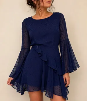 Altar'd State Navy‎ Blue Mini Dress Swiss Dot Ruffle Small Coquette Fairycore thumbnail 1