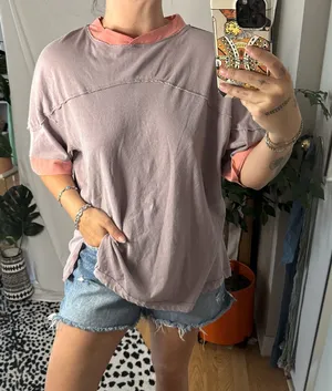 Free People Avery Crew Neck Short Sleeve Knit Tee Purple Pink Size XS thumbnail 1