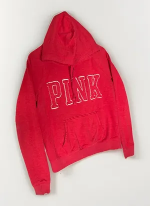 PINK Victoria’s Secret Red Hoodie Women’s Large Spellout Logo Pullover thumbnail 1