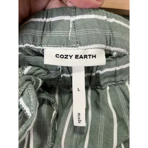 Cozy Earth Pajama Set Womens Large Green White Stripe Button Up Drawstring Pants thumbnail 14