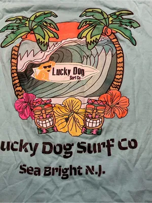 Lucky Dog Surf Co Sea Bright NJ Aqua Blue T Shirt Sz S thumbnail 7
