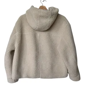 Zara XS Women's Beige Sherpa Teddy Shearling Hooded Cropped Jacket Coat thumbnail 2