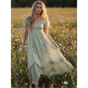 Free People Ethereal Bohemian Bring The Romance Midi Maxi Dress Stone Moss XS thumbnail 14