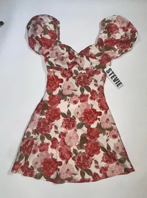 Stevie by Steve Madden Floral Puff Sleeve Mini Dress XS Rose Print thumbnail 1