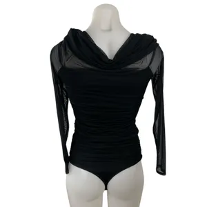 Abercrombie & Fitch Black Cowl Neck Mesh Long Sleeve Blouse Bodysuit Top Size S thumbnail 4