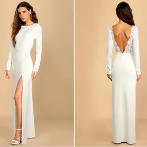 LULU's Bridal Wedding Chic Modern Sexy Minimalist Lace Trim Romantic Maxi Gown thumbnail 3