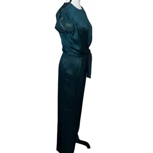 Lulus Let Me Entertain You Dark Green Satin Wide Leg Jumpsuit Tie Front Size XS thumbnail 5