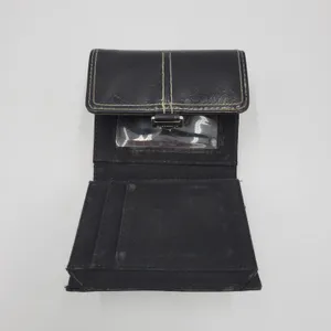 Liz Claiborne Women's Wallet One Size Black Leather Stitch Tri Fold Back Zip thumbnail 4